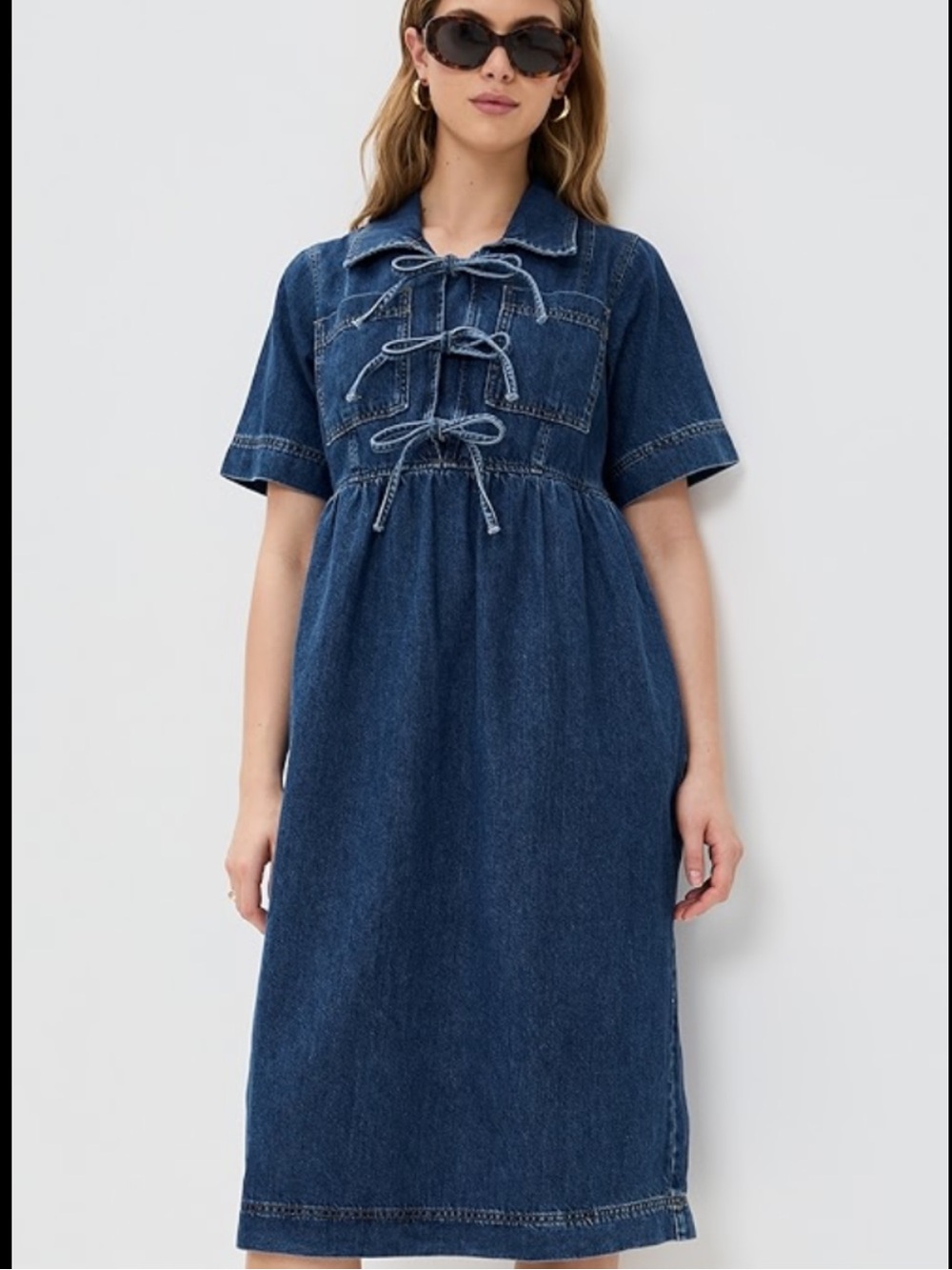 Aligne Effy Denim Tie-Front Midi Dress in Dark Blue